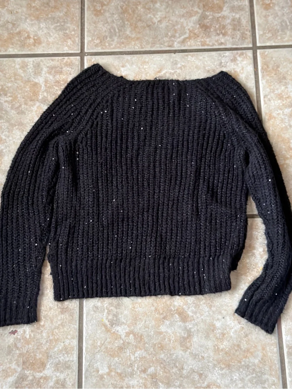 Jennifer Lopez J-Lo Black Ribbed Knit Sequin Sparkle Pullover Sweater Size S - Picture 2 of 3